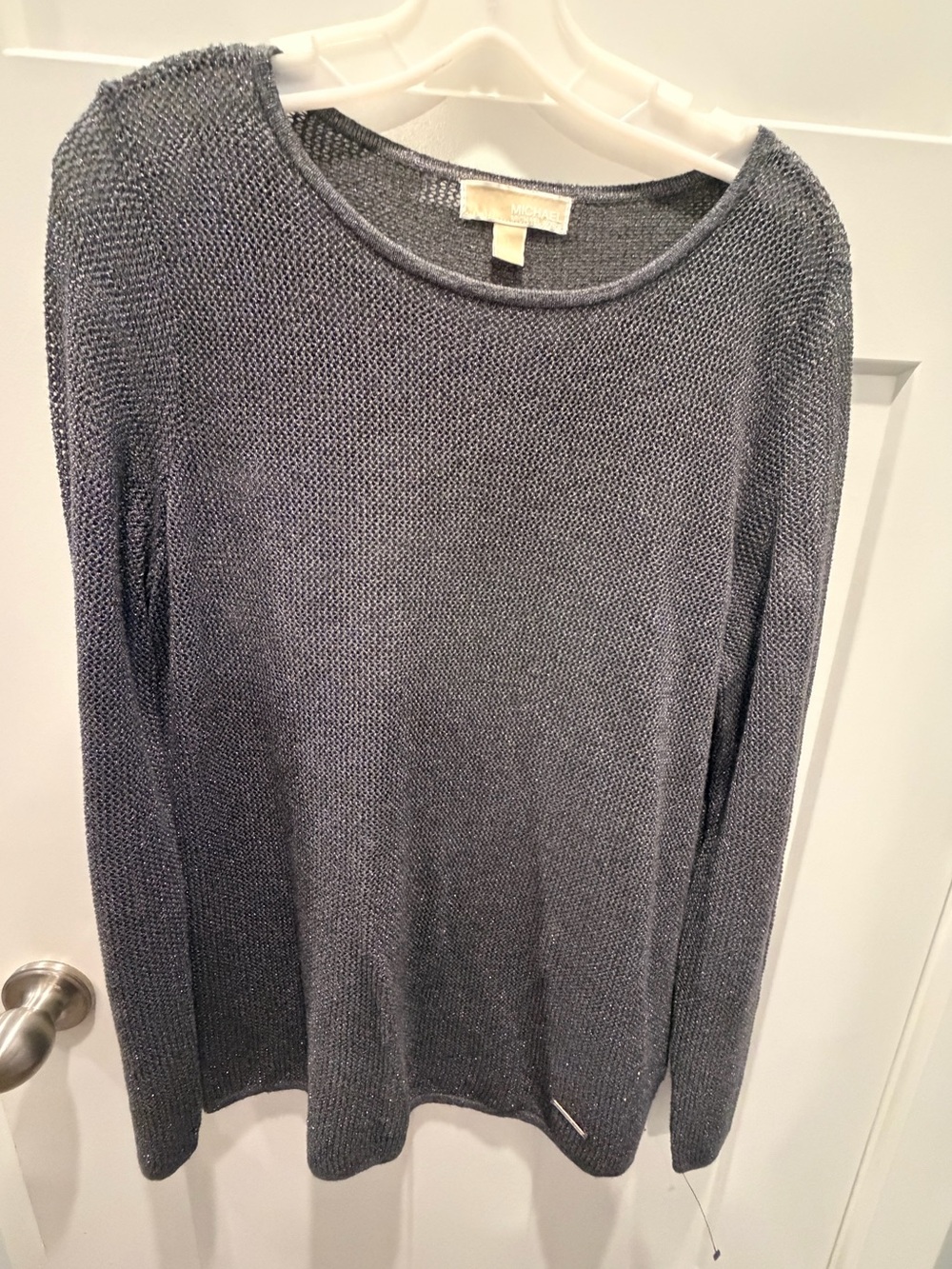 MICHAEL Michael Kors Large Gray Metallic Open Knit Shimmer Sweater